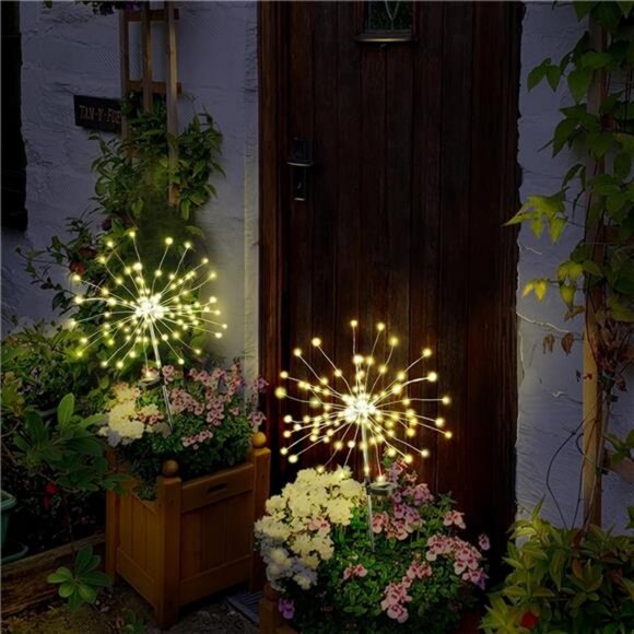 Solar Garden Lights Decor Waterproof 2 Pack Solar Firework 120 LED Fairy Lights - Picture 2 of 7